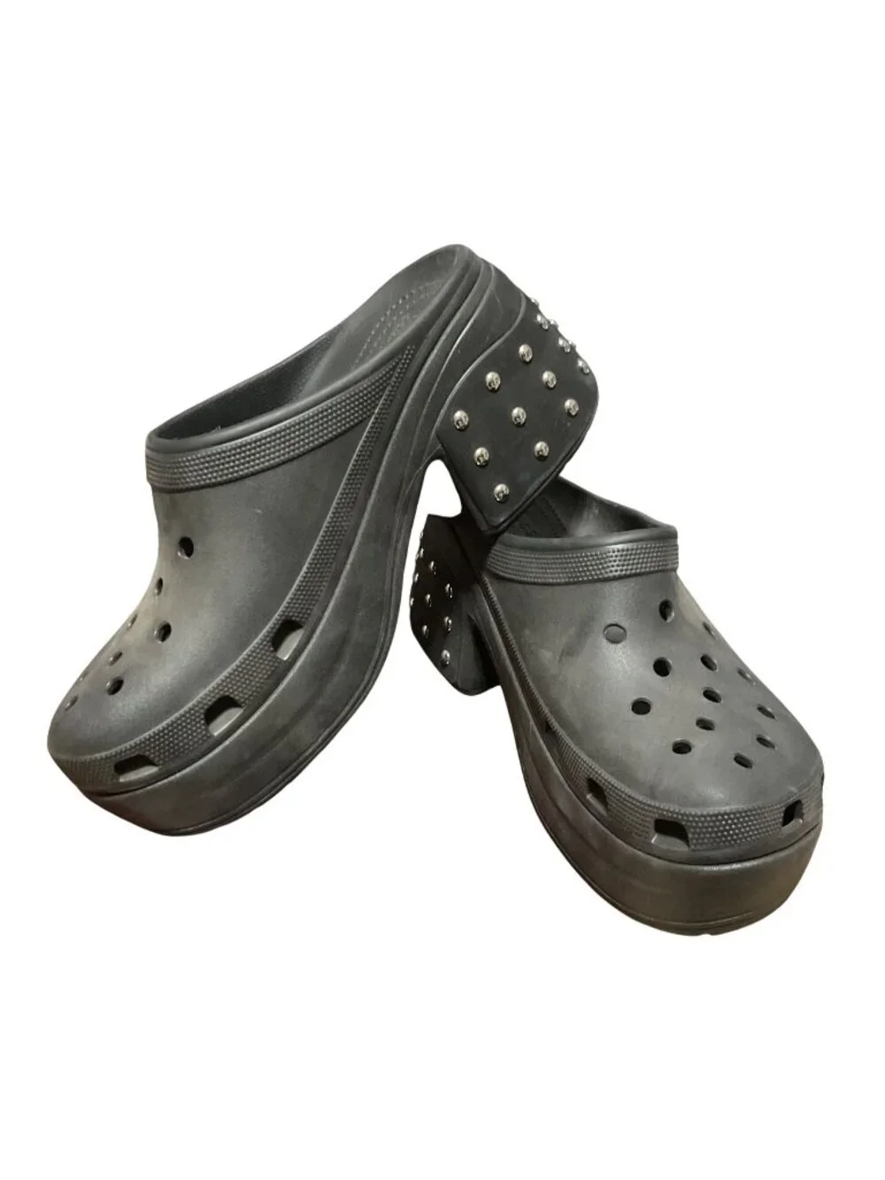 Crocs Studded Siren Clogs Size 12 Platform Heels Black W/ Silver-Tone Studs Mens